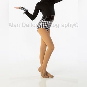 Black and white costume, gloves, hat